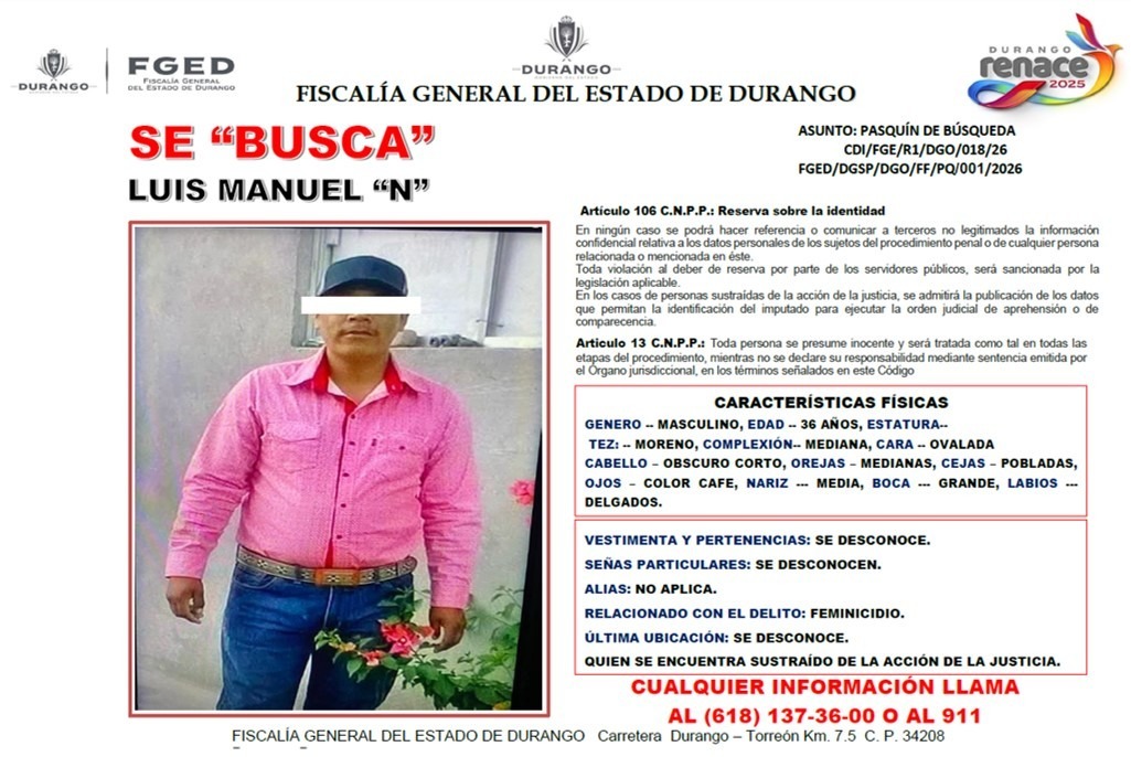 Identifican y buscan al presunto feminicida de Marisol