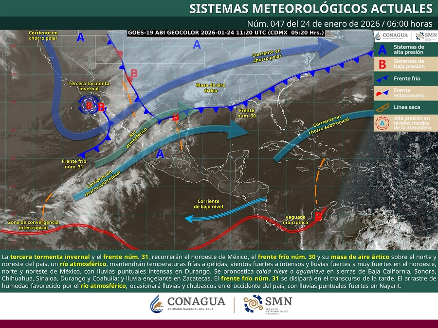 Tercera tormenta invernal impacta a México y mantiene a Jalisco en alerta; una gran tormenta amenaza a Estados Unidos