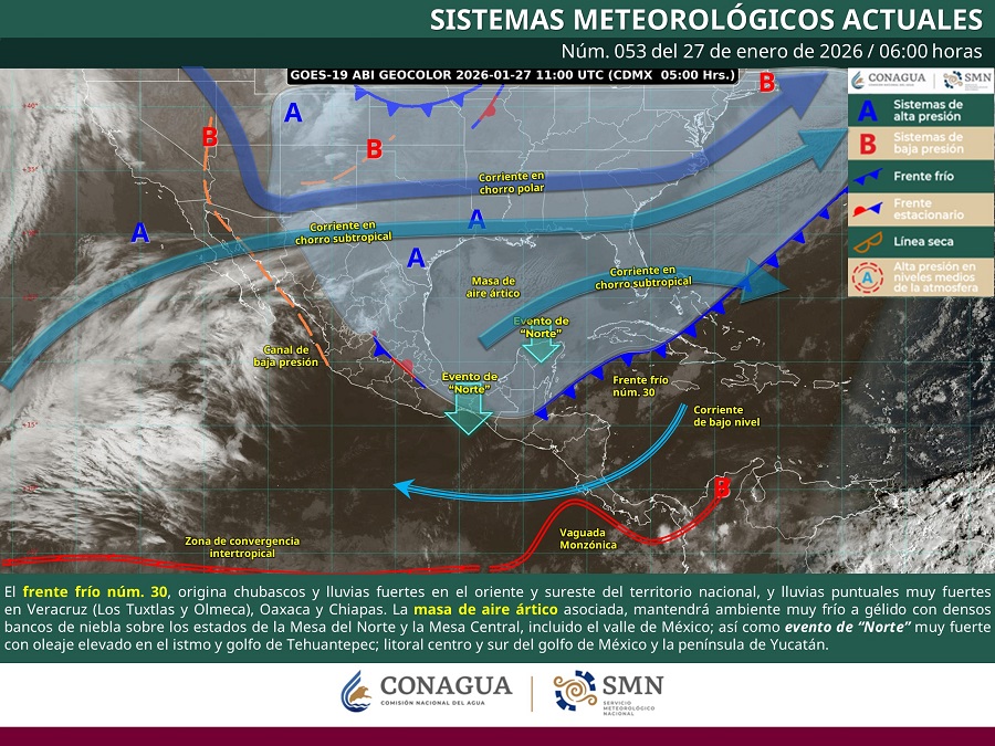 Masa de aire ártico provoca frío intenso y vientos fuertes en el occidente; Jalisco enfrenta contrastes térmicos