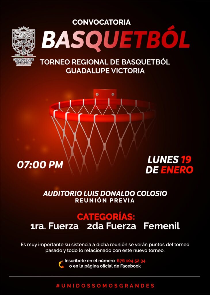 Convocatoria para Torneo Regional de Básquetbol en Guadalupe Victoria