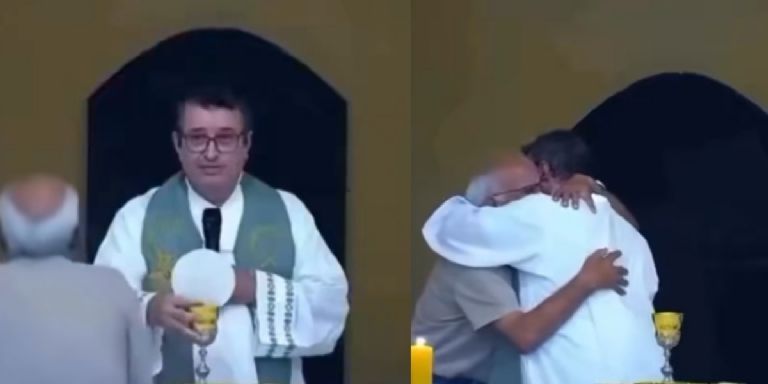 Abuelito se entera durante misa de la muerte de su nieto y corre a buscar consuelo