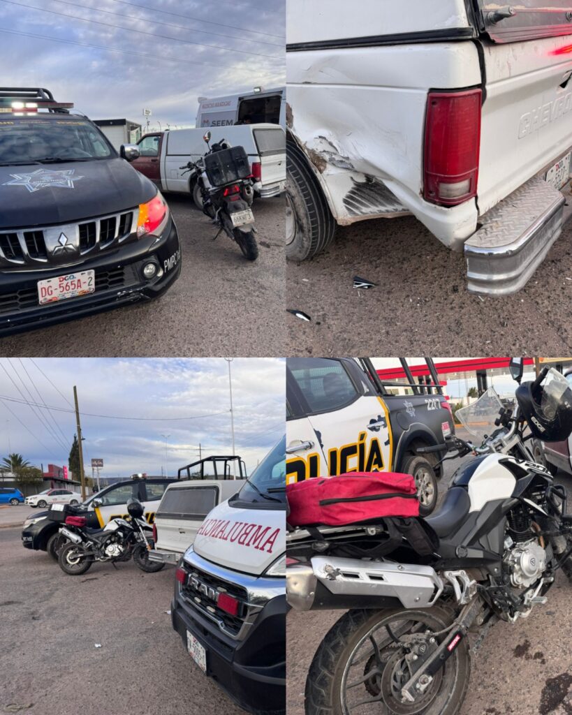 Reportan dos heridos en choque de camioneta contra motocicleta