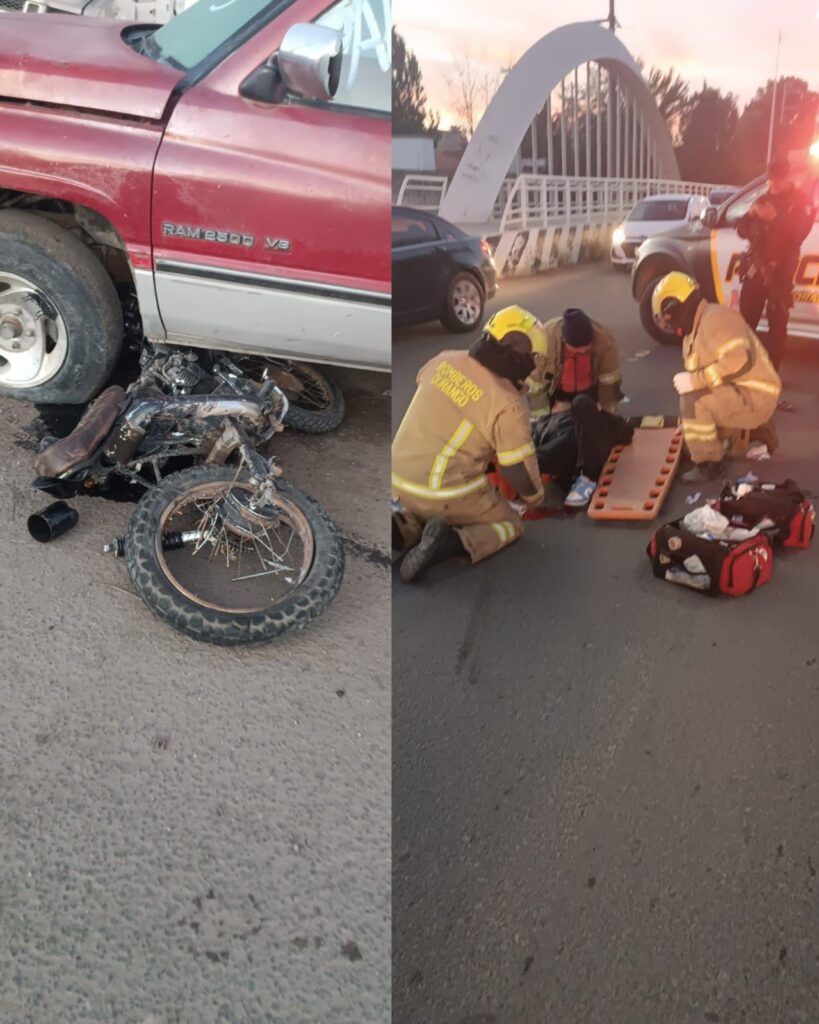 Motocicleta queda debajo de camioneta y su conductor herido tras la colisión