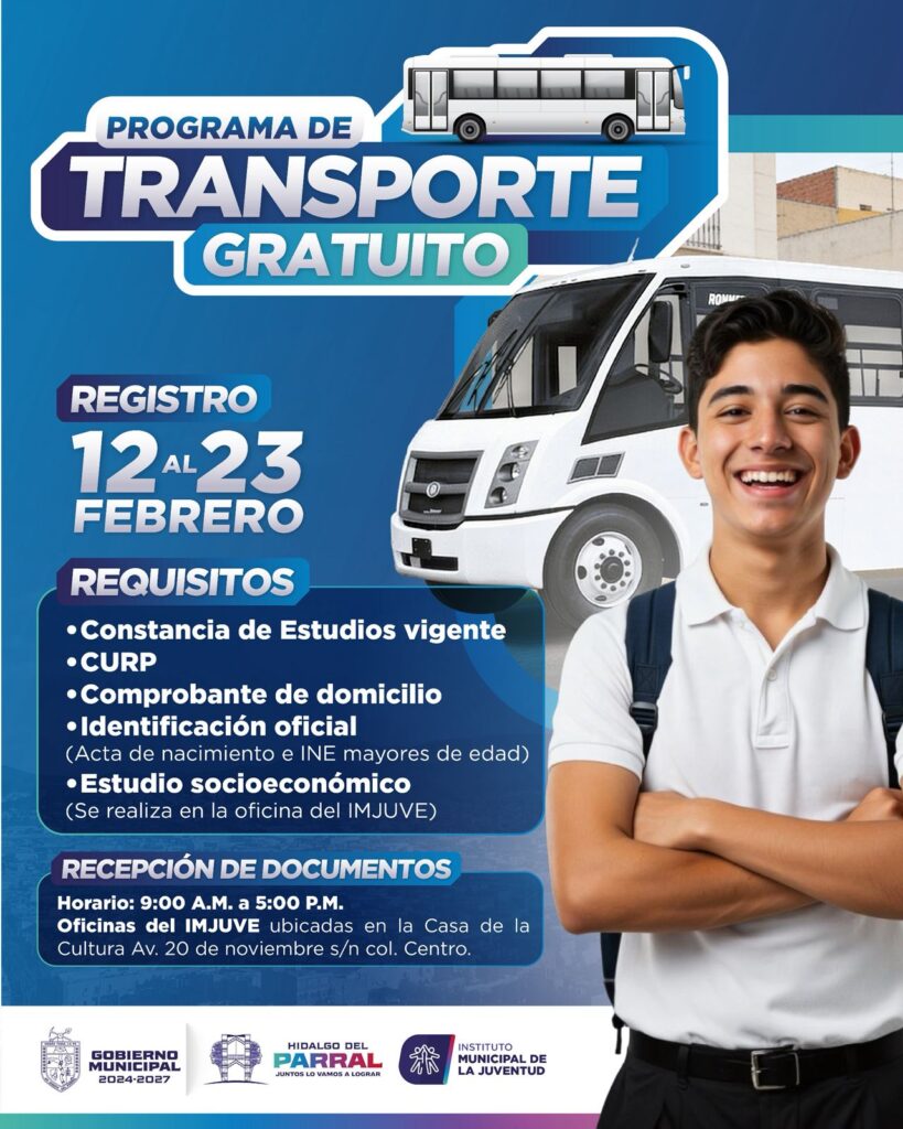 Invita el Gobierno de Parral a estudiantes para afiliarse al programa de transporte gratuito