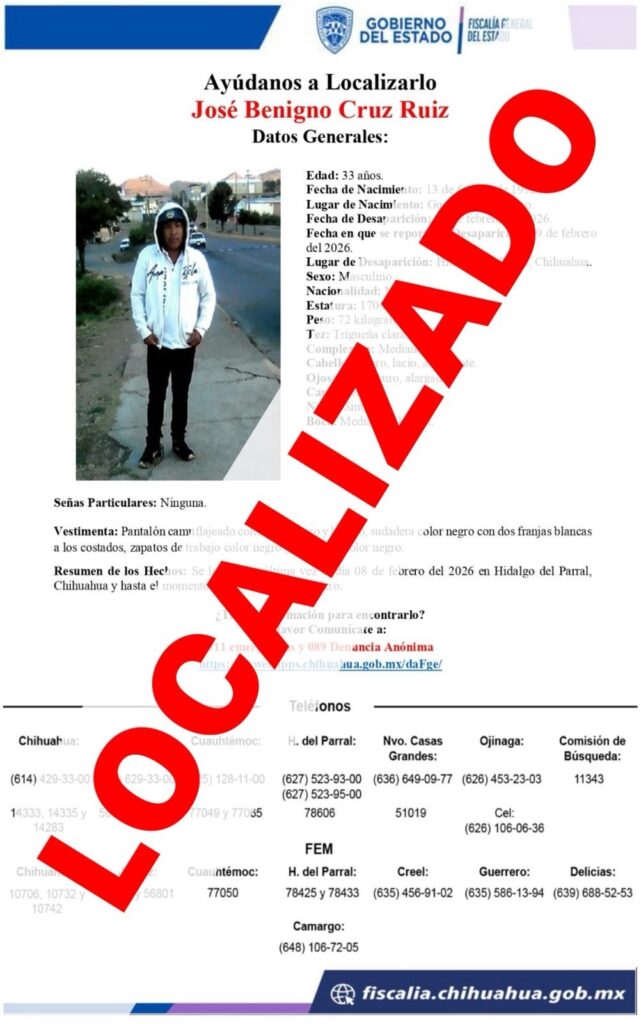 Lo encuentran sano y salvo en Allende tras ausencia en Parral