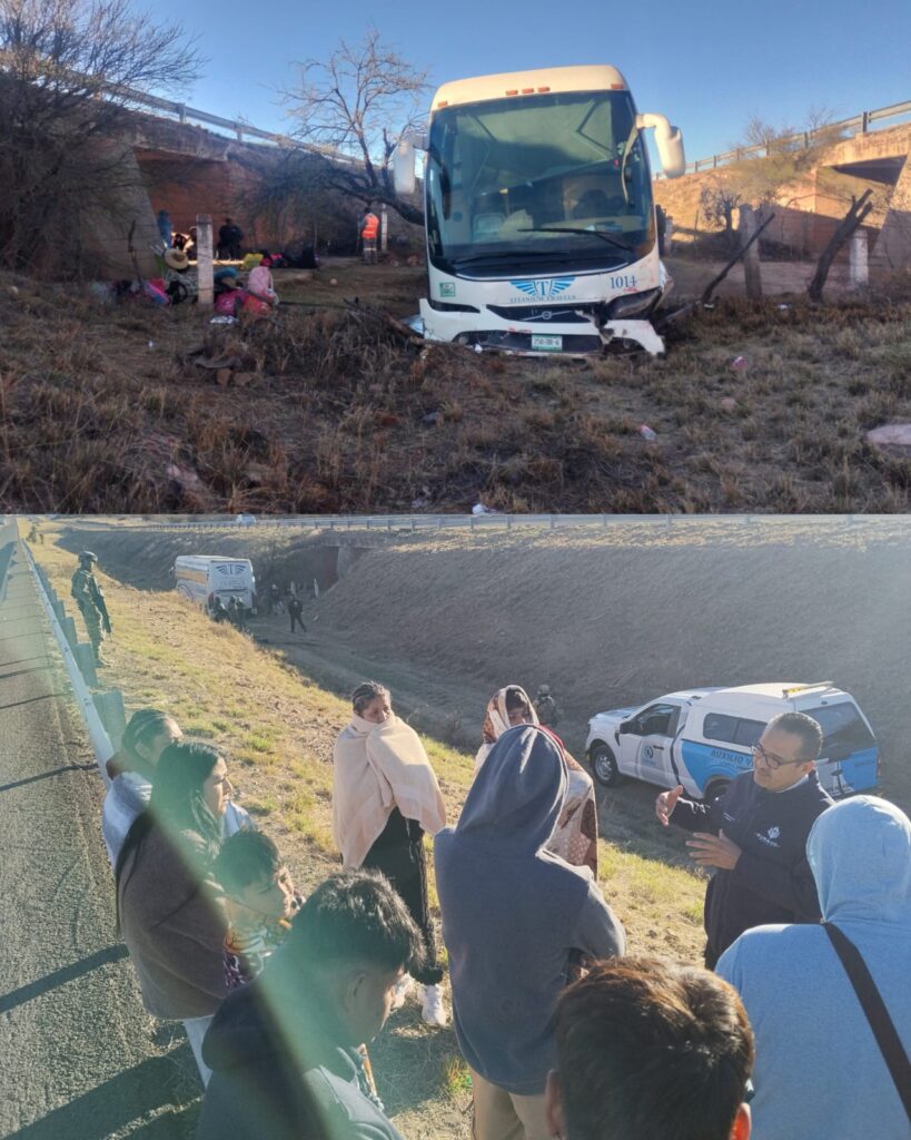 Se sale de autopista autobús con 48 pasajeros procedentes de Mazatlán; 4 heridos leves