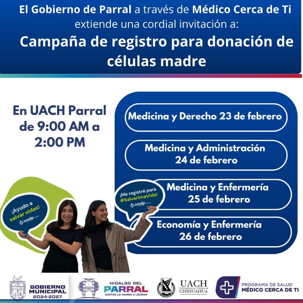 Invita Gobierno de Parral a Campaña de Registro para Donación de Células Madre en la UACH