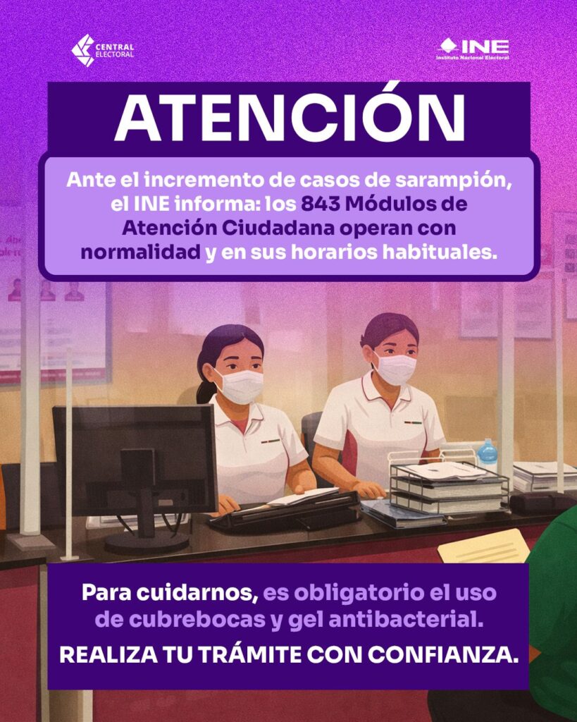 INE Durango confirma operación normal de módulos pese aumento de casos de sarampión.