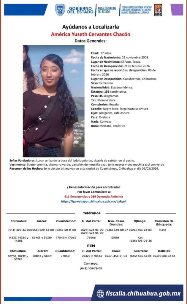 Buscan a menor desaparecida en Cuauhtémoc
