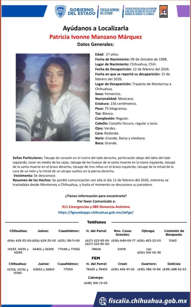 Desaparece joven rumbo a Chihuahua; piden ayuda para encontrarla