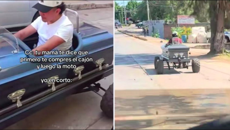 Ingenio mexicano: Captan vehículo con forma de ataúd