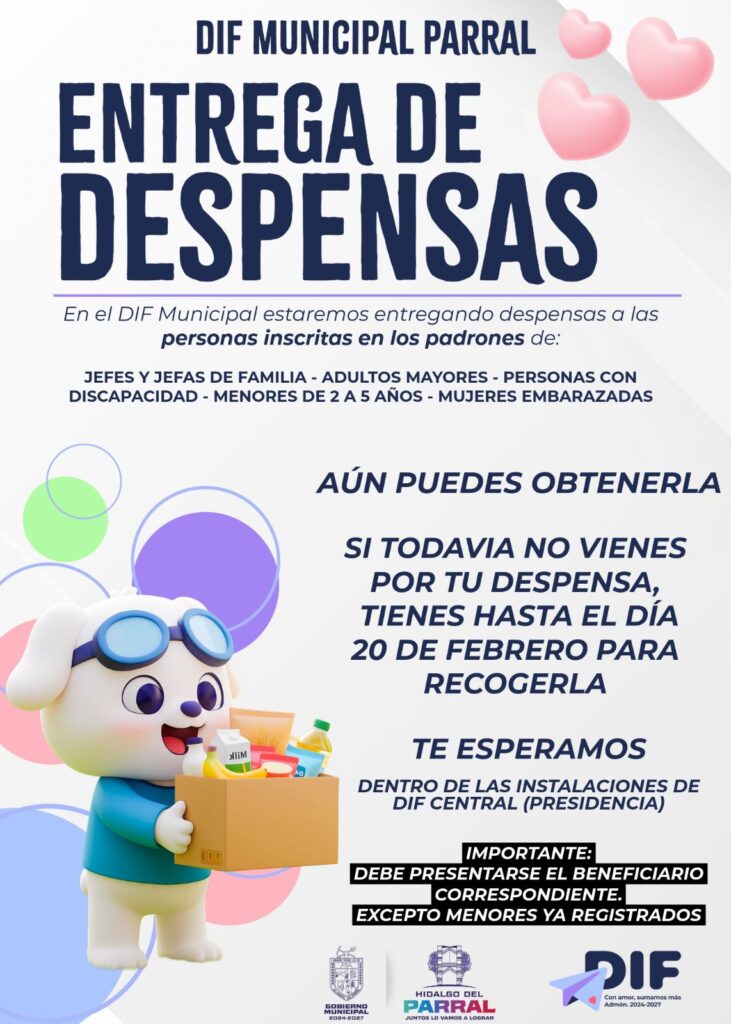 Gobierno de Parral Llama a Beneficiarios a Recoger Despensas