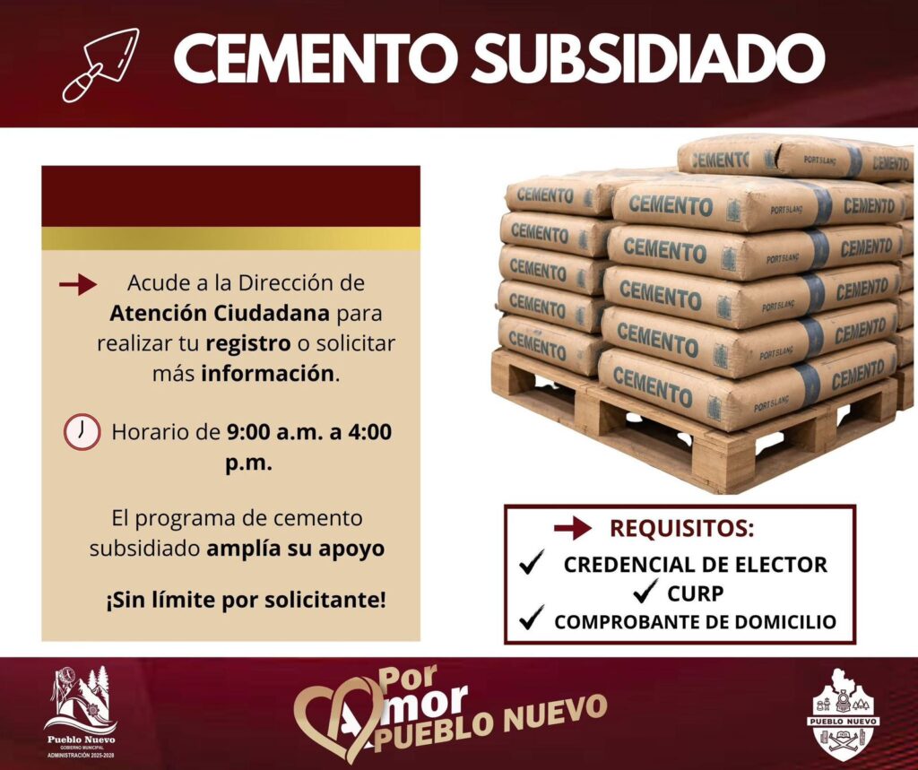 Amplían apoyo de cemento subsidiado
