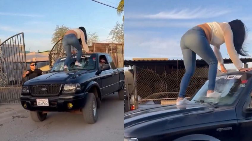 VIDEO: Mujer destroza parabrisas de la camioneta de su novio para evitar que salga de fiesta