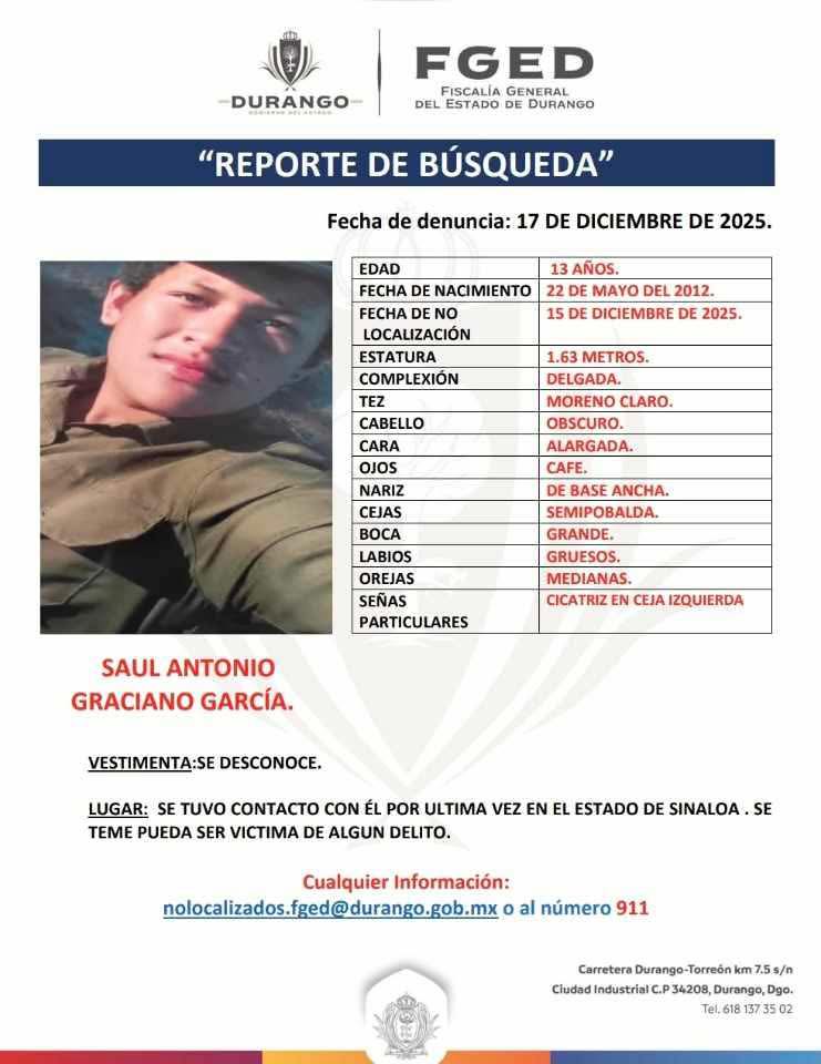 Menor de 13 años desaparecido; última señal de su celular fue en El Verde