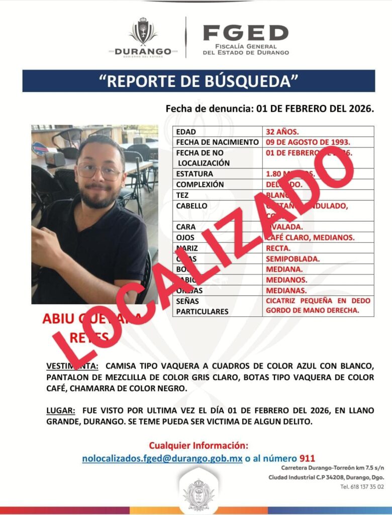 Tras un día de búsqueda encuentran sano y salvo a Abiú Guevara Reyes