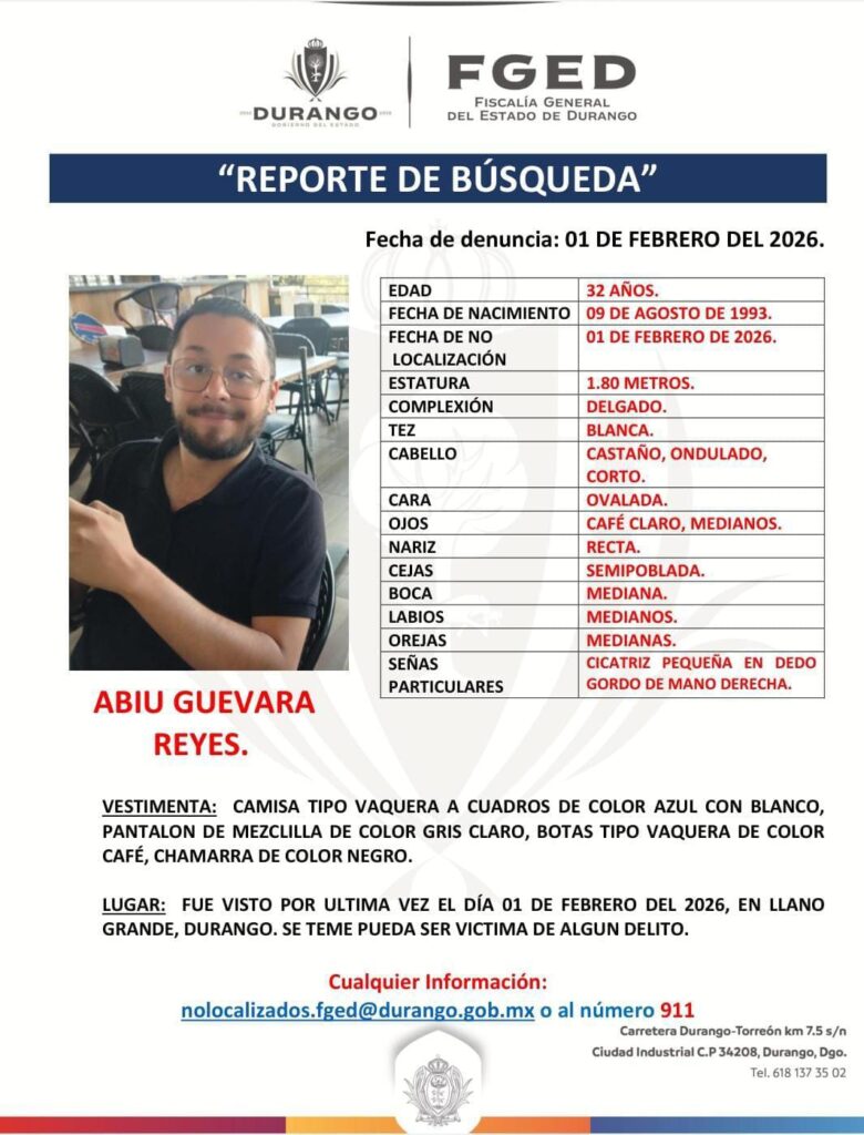 Desde el día de ayer sus familiares buscan a Abiú Guevara Reyes