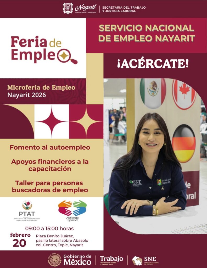 El Gobierno del Estado, a través de la Secretaría del Trabajo y Justicia Laboral invita a la Microferia de Empleo Nayarit 2026.