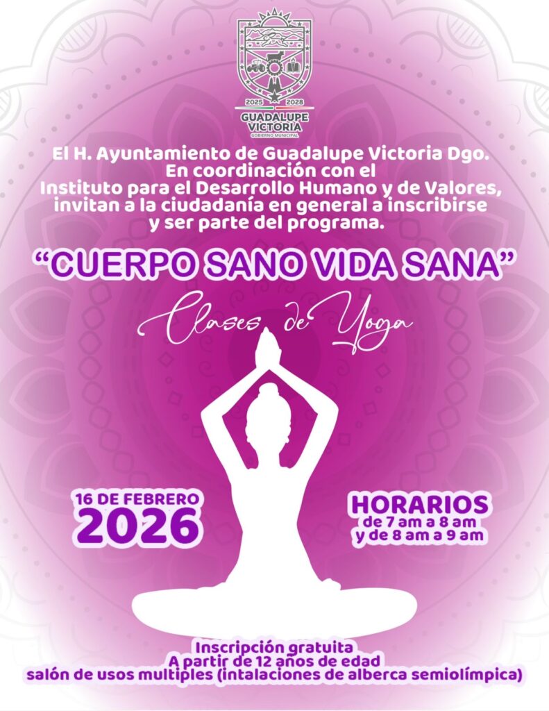 Ayuntamiento de Guadalupe Victoria anuncia inicio de clases de yoga abiertas a la ciudadanía