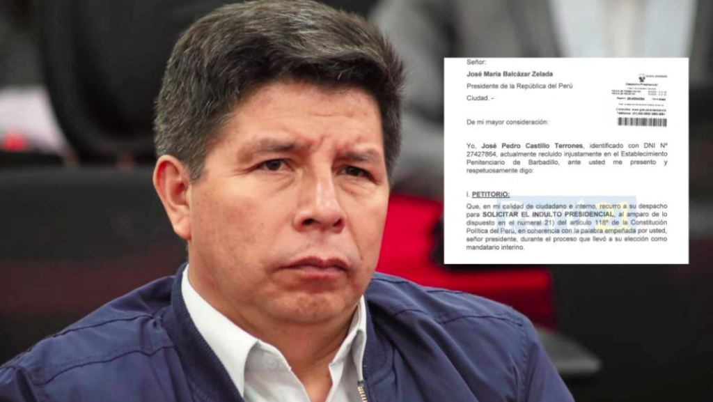 Pedro Castillo solicita indulto a presidente interino de Perú