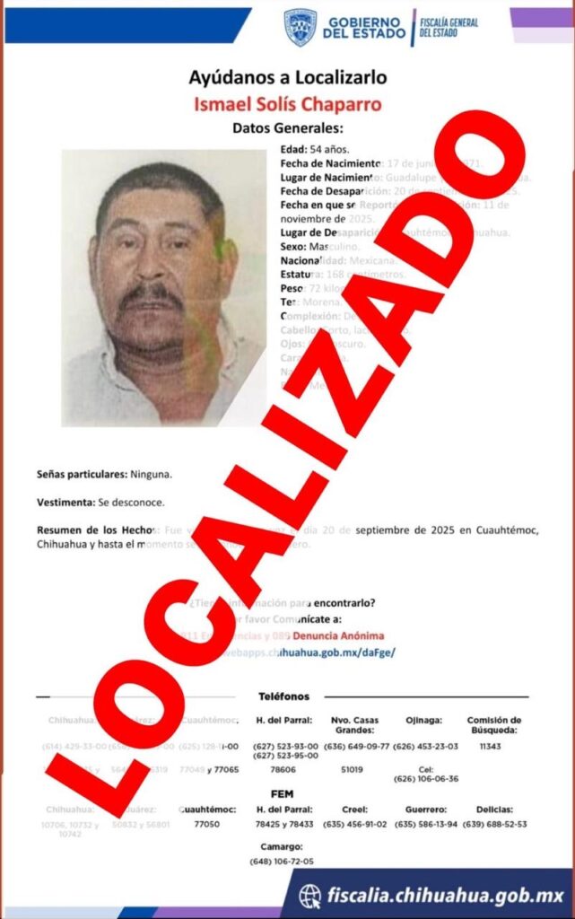 Tras meses desaparecido, localizan sano y salvo a hombre en Parral