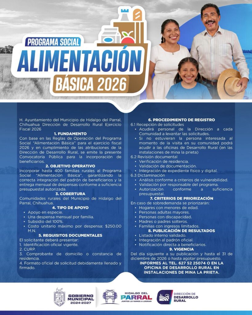 Gobierno de Parral fortalece la justicia social con el programa “Alimentación Básica 2026” para comunidades rurales