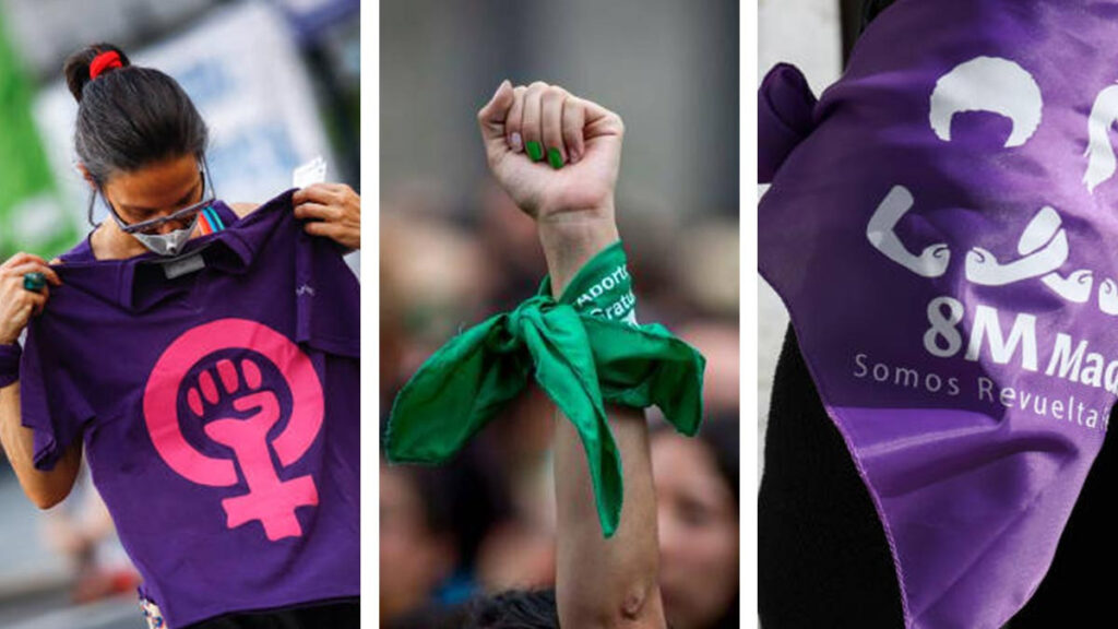 8M: qué significan los pañuelos morados y verdes en las marchas feministas