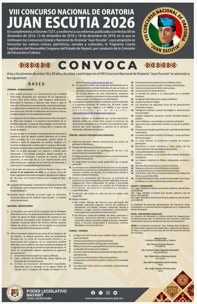 Convocatoria concurso nacional de oratoria Juan Escutia
