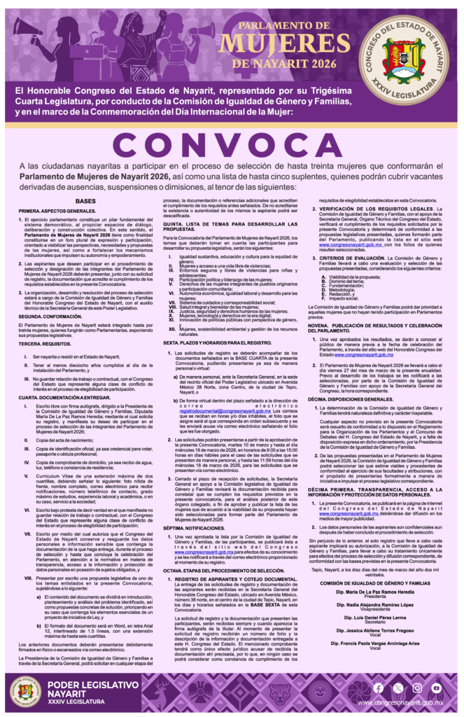 Convoca Congreso al parlamento de mujeres
