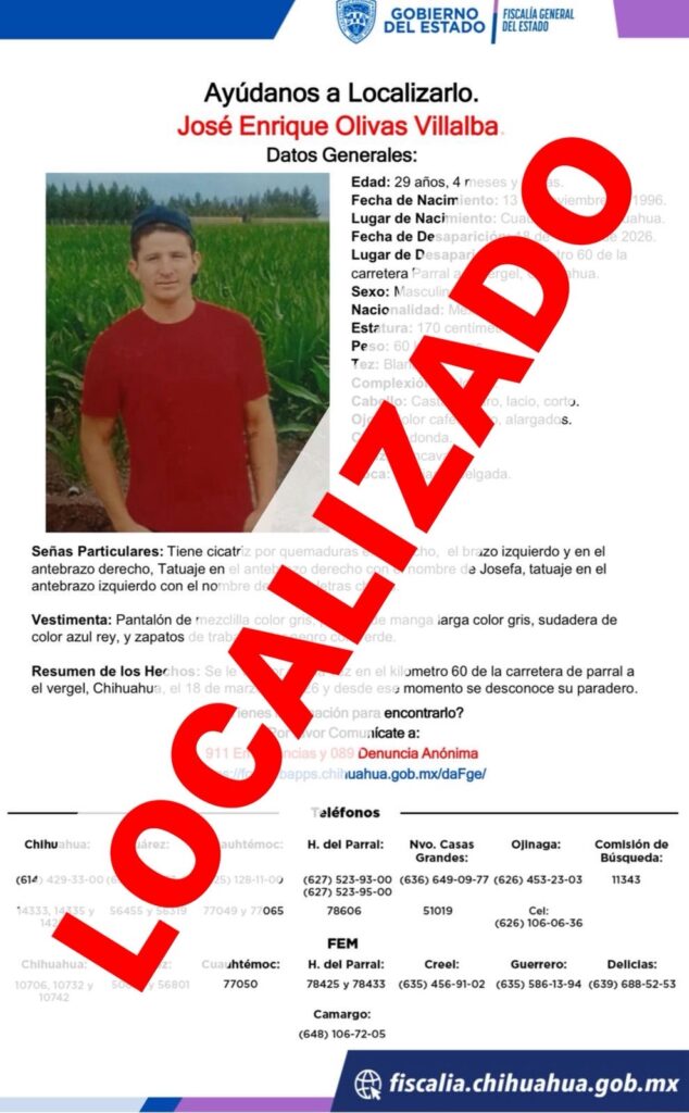 Localizan sano y salvo a joven desaparecido en la región sur