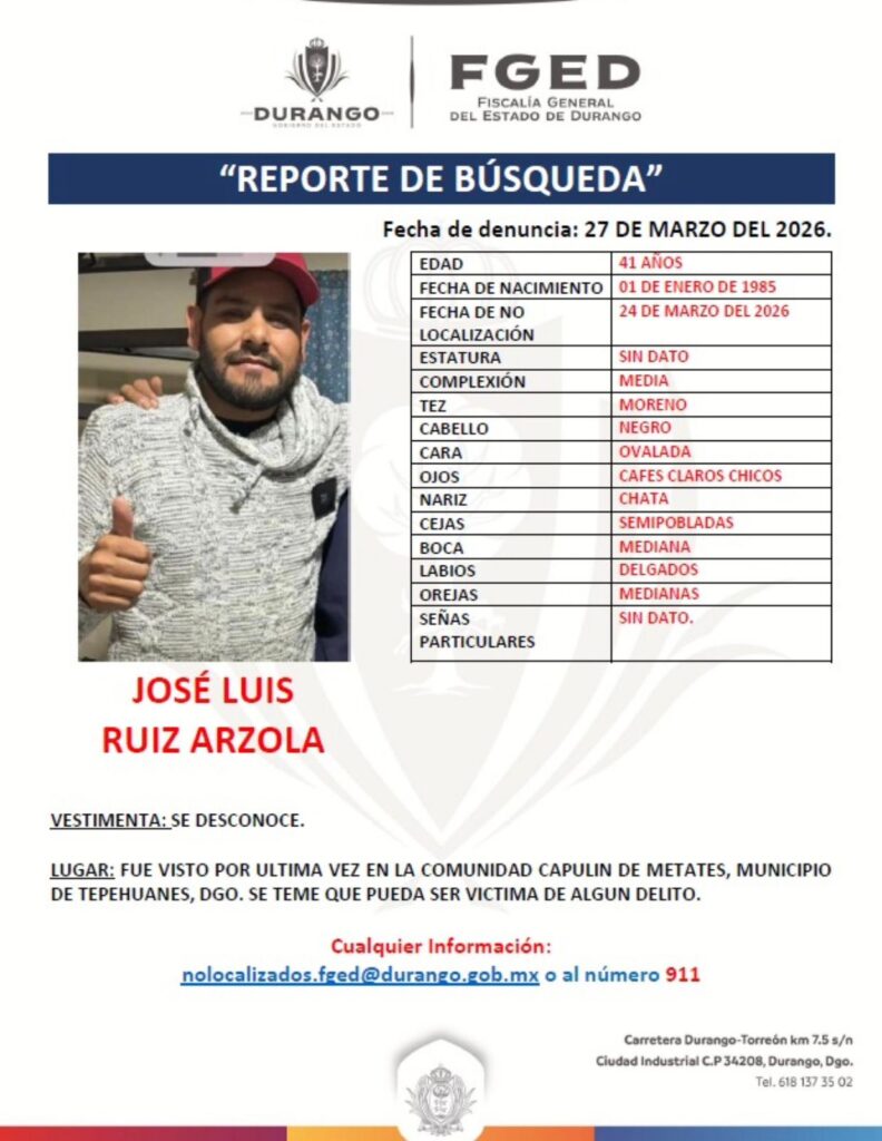 Encuentran sin vida en Tepehuanes a empresario José Luis Ruiz Arzola, originario de Chihuahua