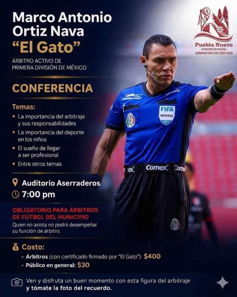 Árbitro profesional impartirá conferencia deportiva