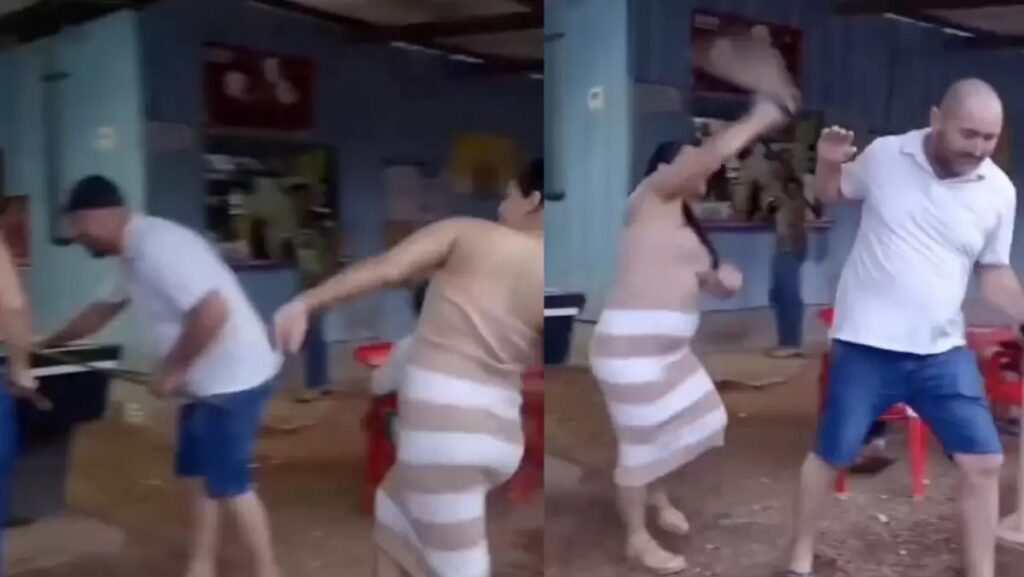 VIDEO: Mujer sorprende a su esposo con la amante en el billar y se lo lleva a cinturonazos