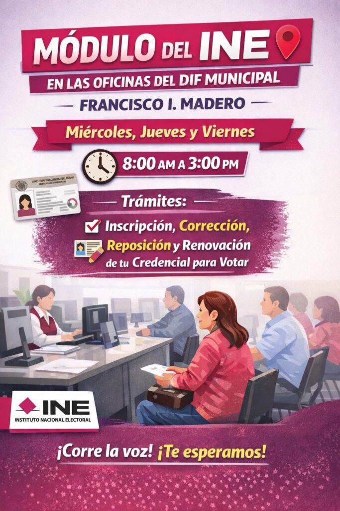 Visitará módulo móvil del INE la cabecera municipal de Francisco I. Madero