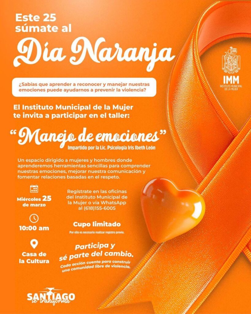 Invitan a taller de manejo de emociones por el Día Naranja en Santiago