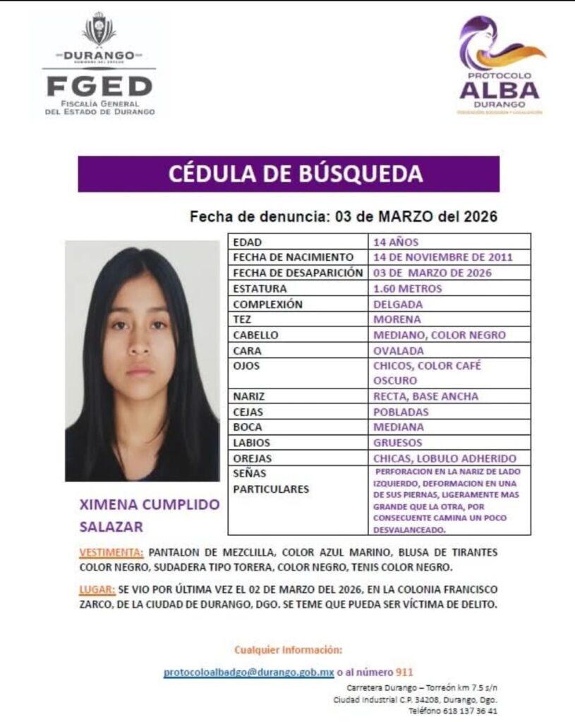 Autoridades y su familia buscan a Ximena Cumplido Salazar