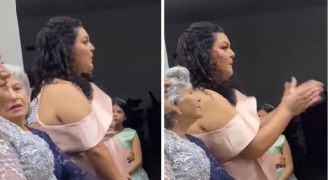 En plena iglesia mujer recrea el sonido de un cohete con un silbido