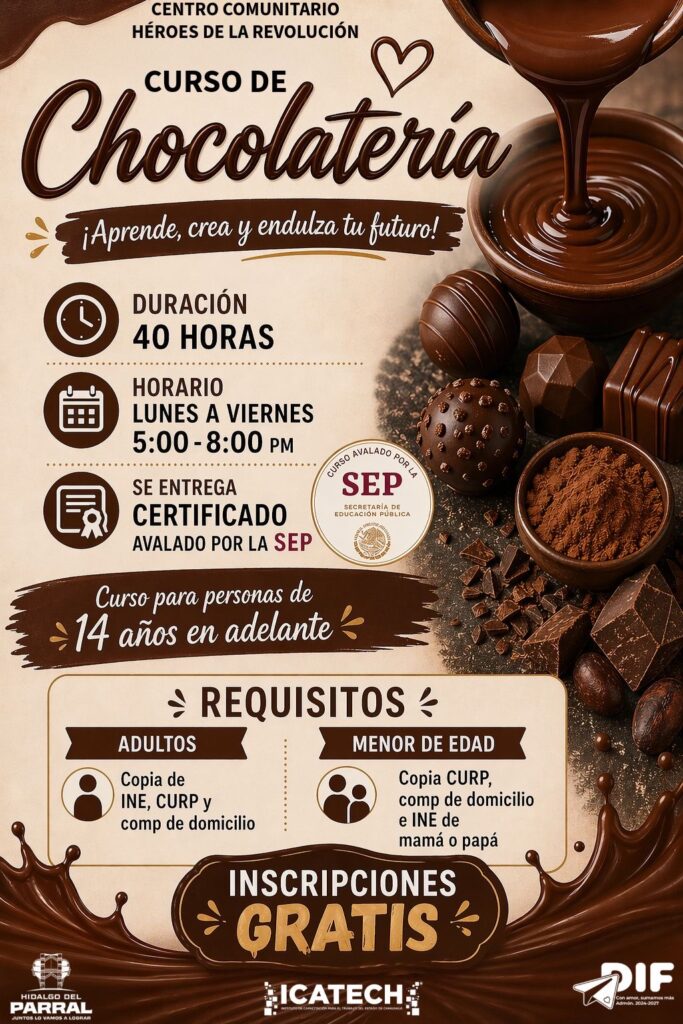 Invitan DIF Parral e ICATECH a inscribirse al curso de chocolatería