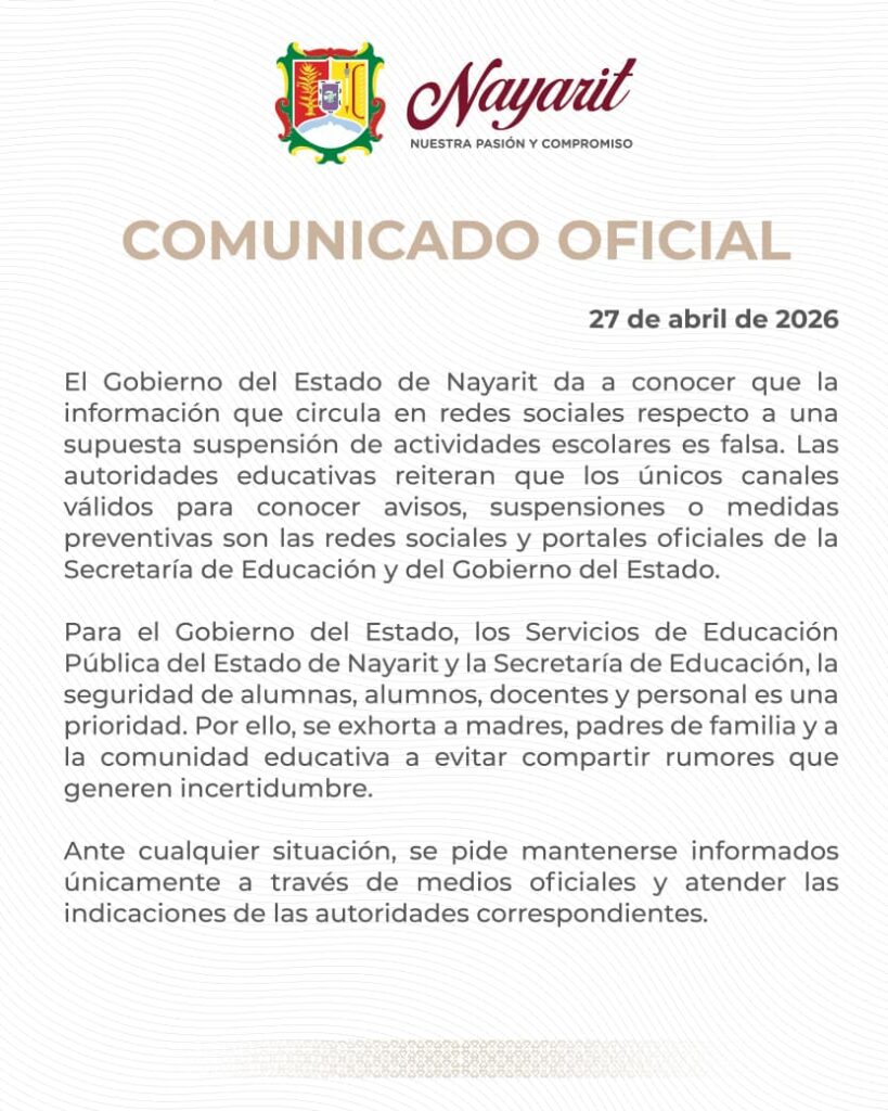 Comunicado oficial del Gobierno del Estado desmiente suspensión de clases