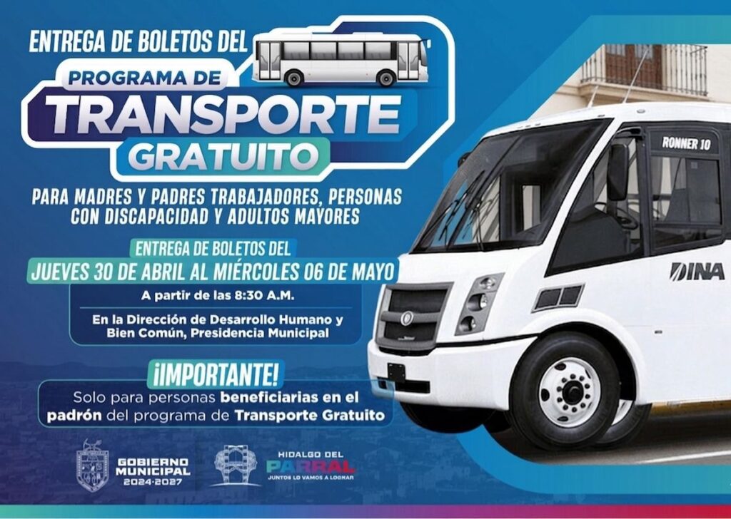 Gobierno de Parral entregará boletos del programa “Transporte Gratuito” del 30 de abril al 6 de mayo
