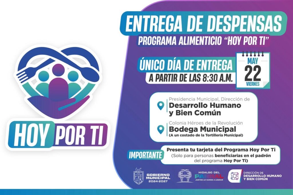 Gobierno de Parral convoca a entrega de despensas del programa “Hoy por Ti”