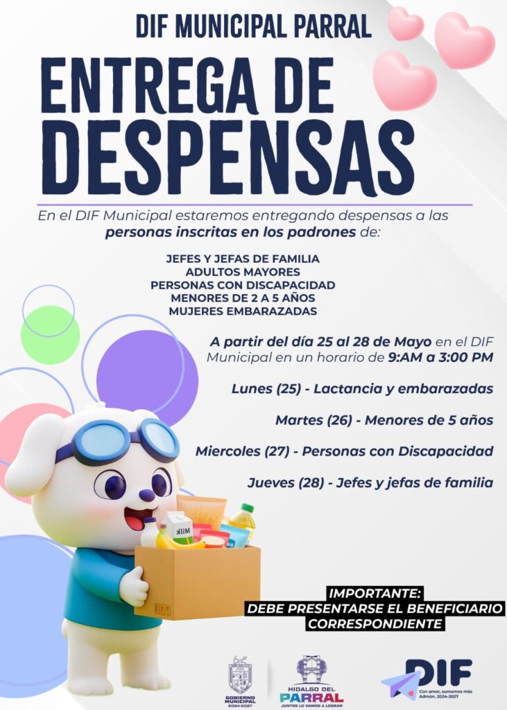 Gobierno de Parral anuncia entrega de despensas para beneficiarios del padrón DIF