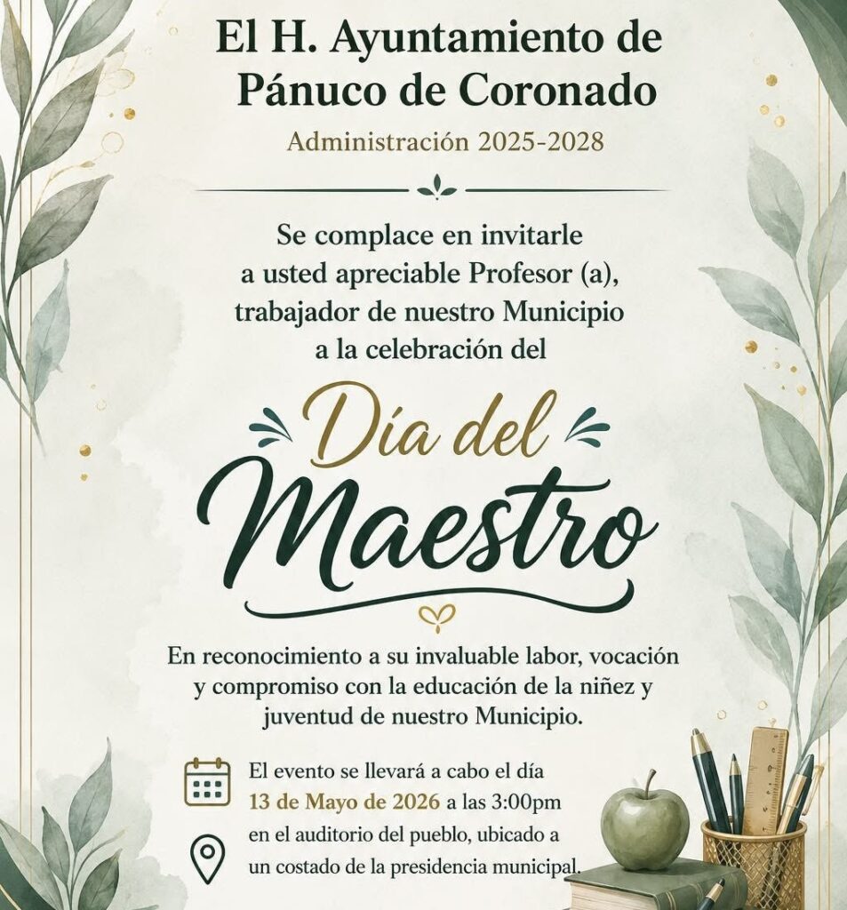 Pánuco de Coronado celebrará a docentes con evento especial por el Día del Maestro