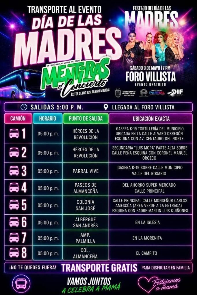 Gobierno Municipal brindará transporte gratuito para celebración del Día de las Madres