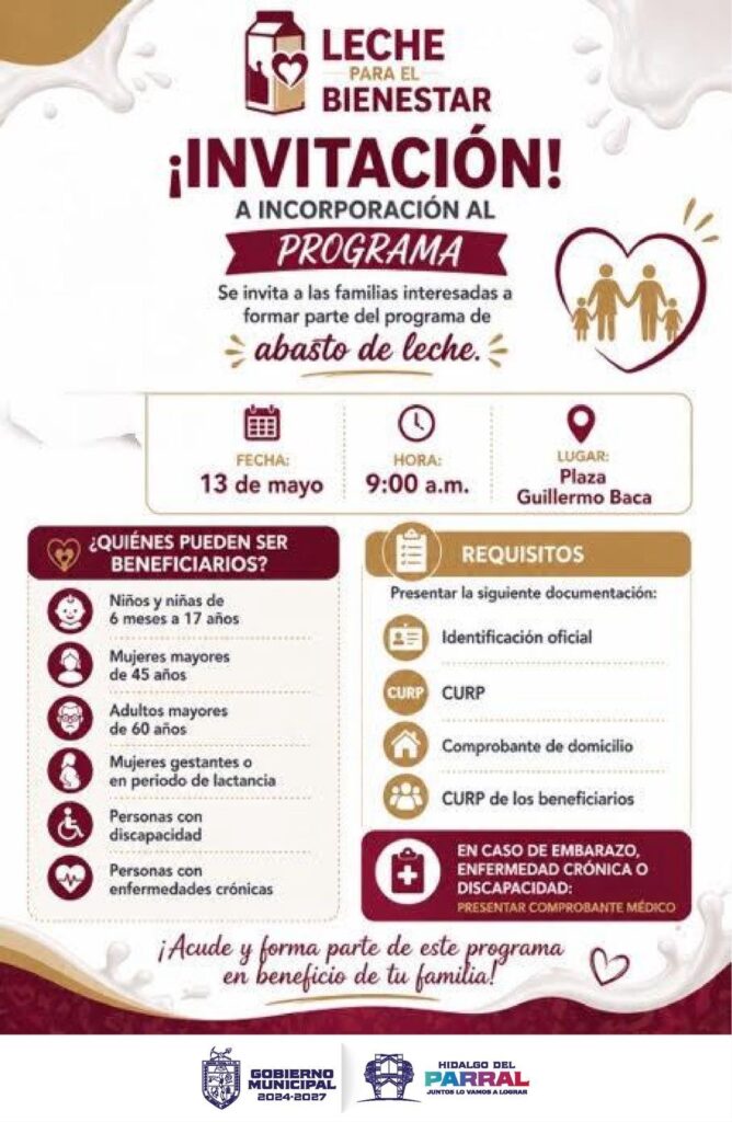 Gobierno de Parral y Gobierno de México invitan a sumarse al programa “Abasto de Leche”