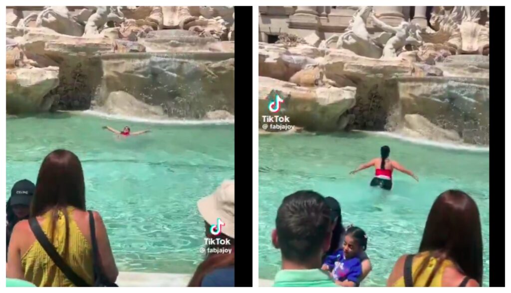Turista entra a nadar a la Fontana de Trevi en Roma y recibe multa