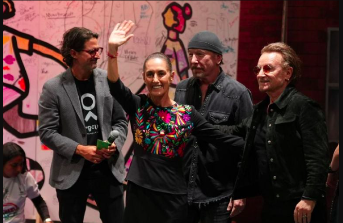 Claudia Sheinbaum y U2 se reúnen en la Street Child World Cup