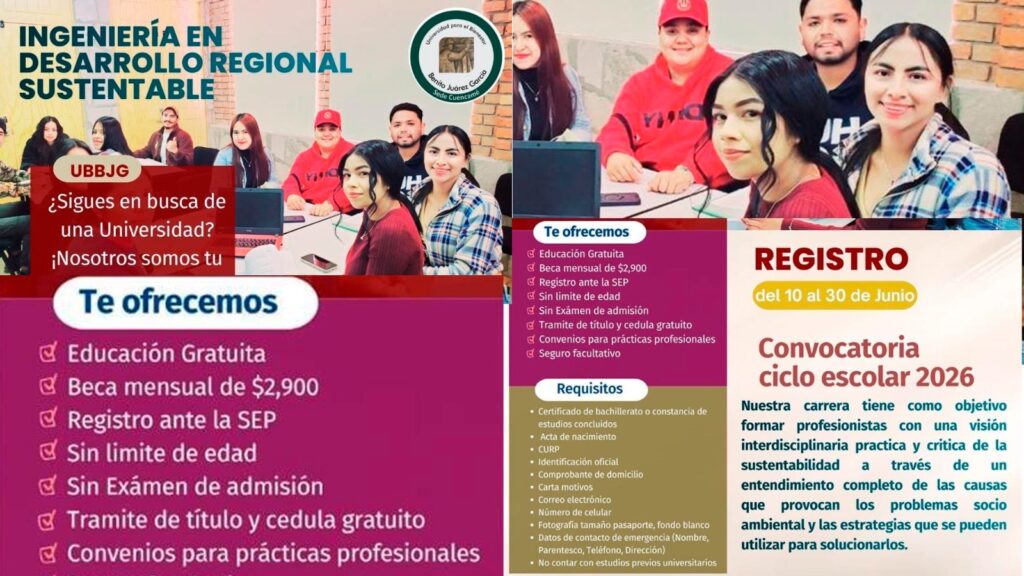 UBBJG mantiene abierta convocatoria para Ingeniería en Desarrollo Regional Sustentable