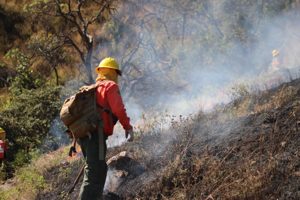 la Comisión Forestal de Nayarit se encuentra desplegado para atender un incendio forestal registrado en el cerro San Juan.