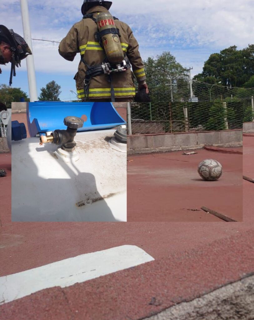 De balonazo rompieron la válvula de tanque estacionario y ante fuga de gas evacuaron la escuela